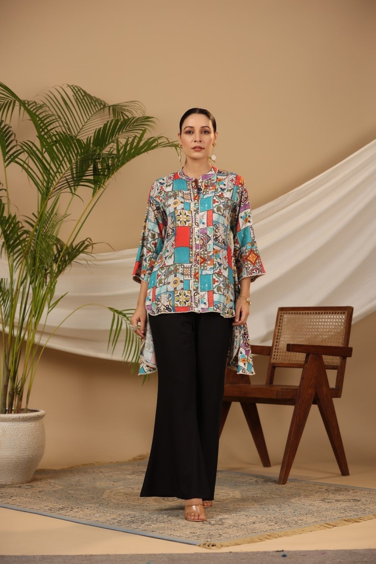Juniper Multi Patchwork Printed Asymmetric Tunic
