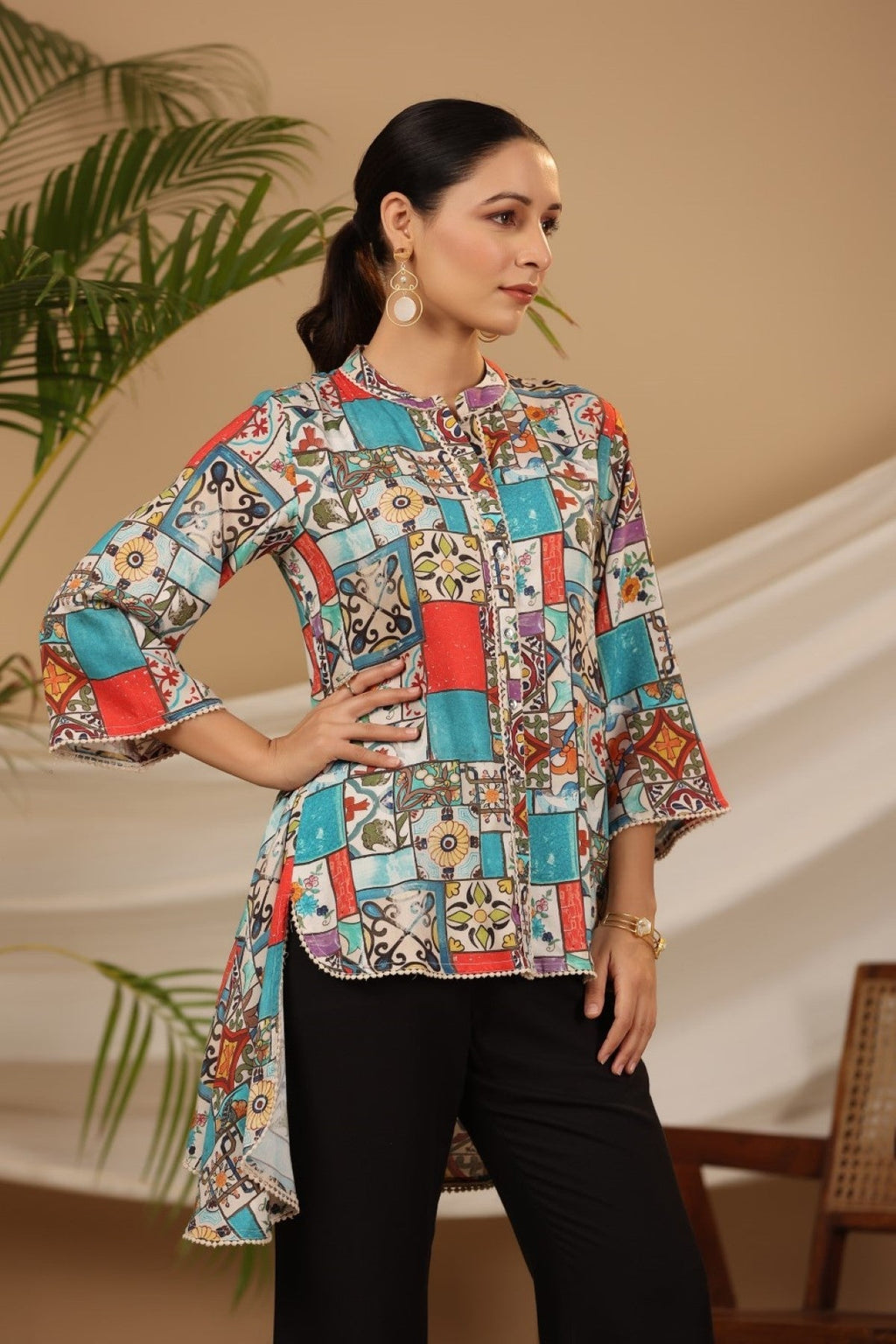 Juniper Multi Patchwork Printed Asymmetric Tunic