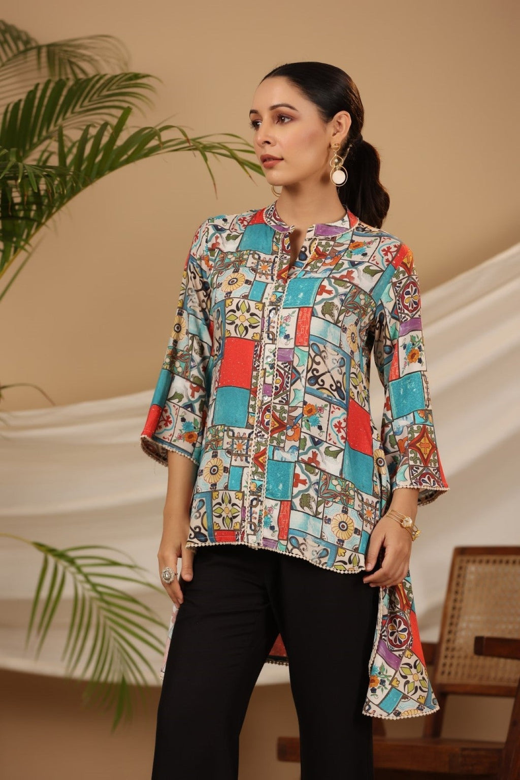 Juniper Multi Patchwork Printed Asymmetric Tunic