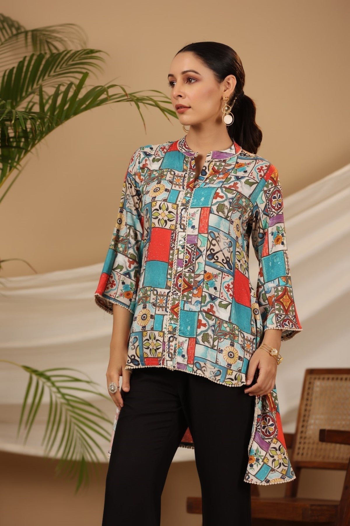 Juniper Multi Patchwork Printed Asymmetric Tunic