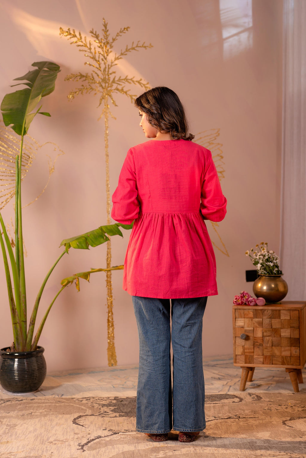 Juniper Fuchsia Embroidered Flared Kurti