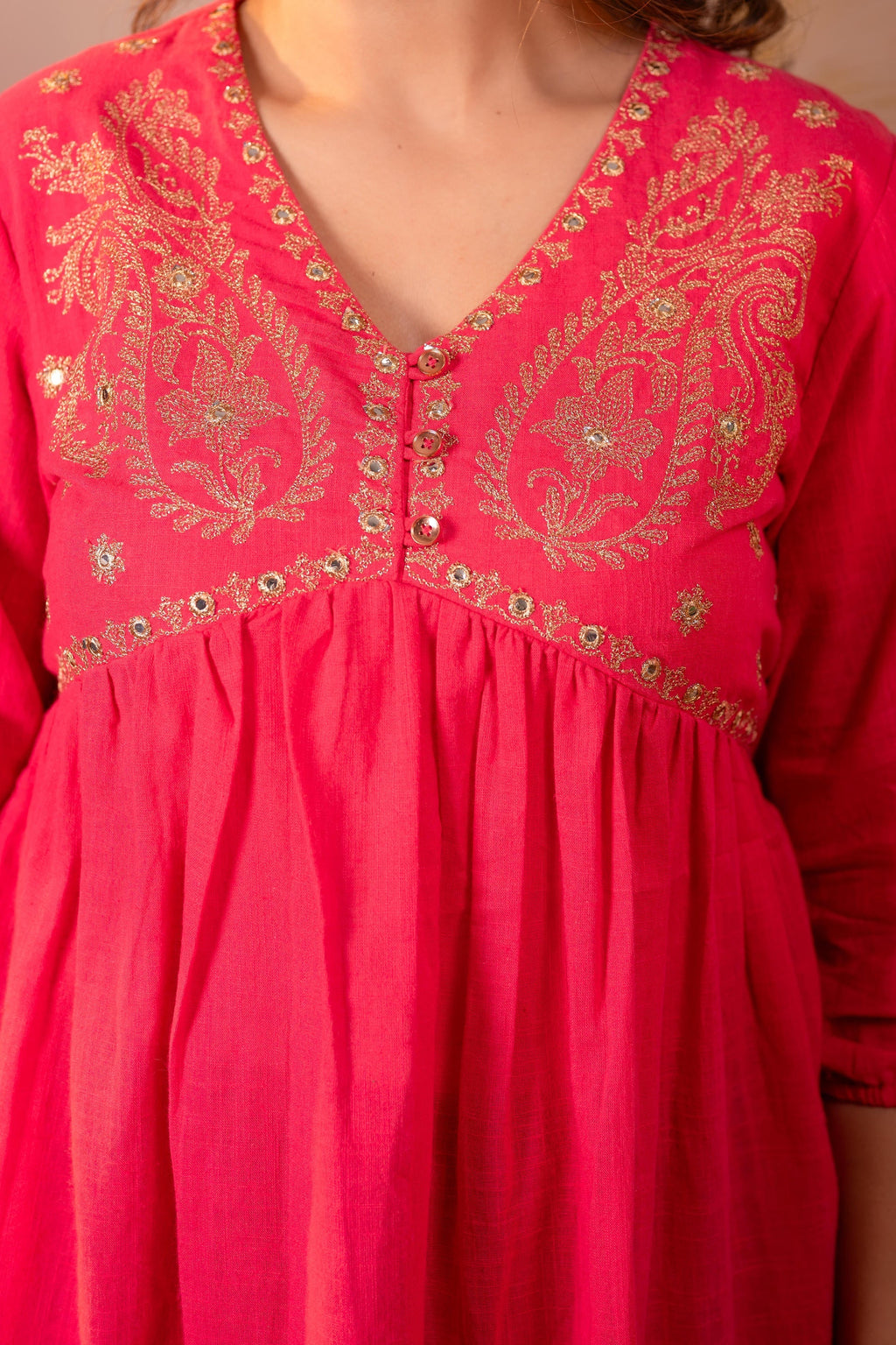 Juniper Fuchsia Embroidered Flared Kurti