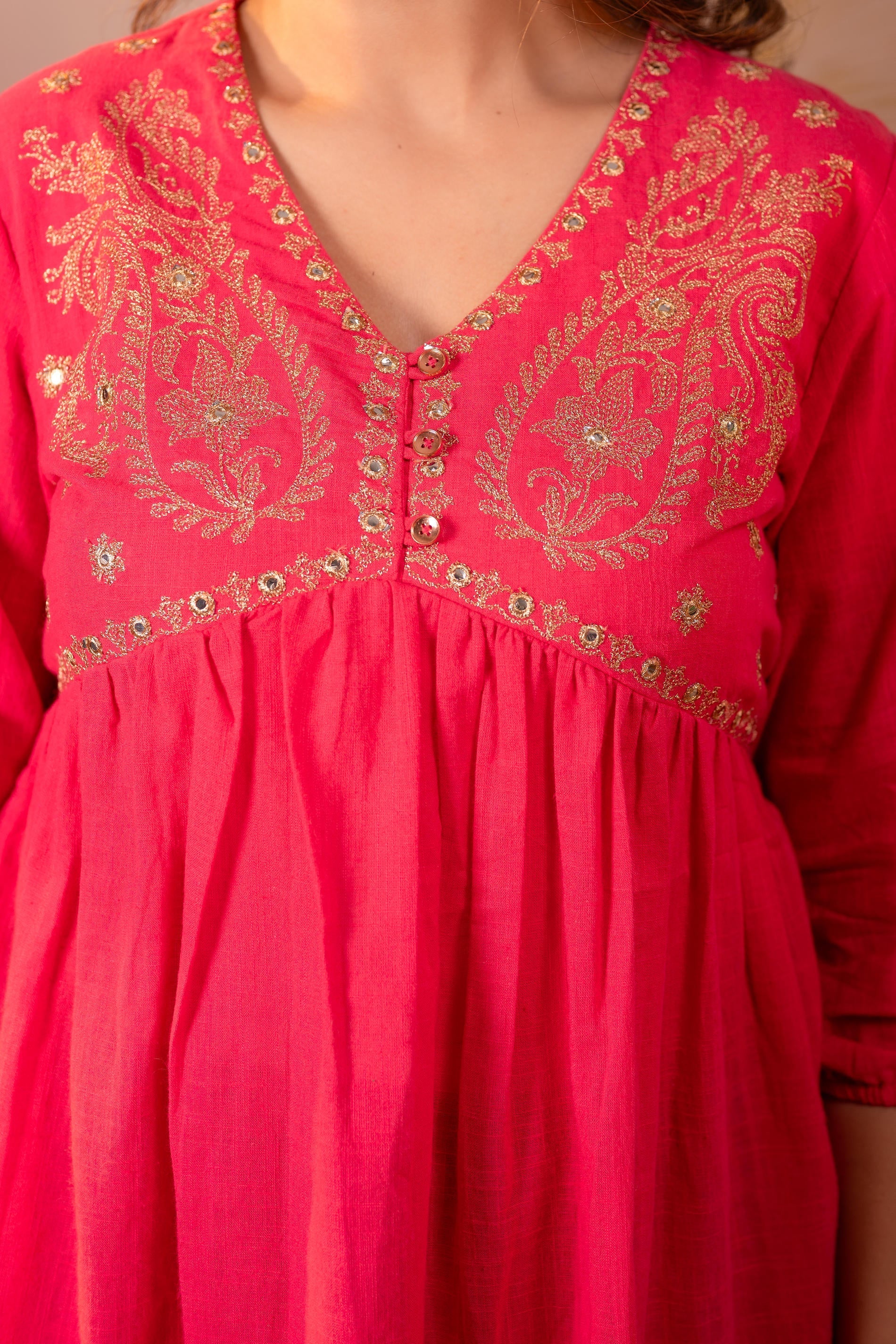 Juniper Fuchsia Embroidered Flared Kurti
