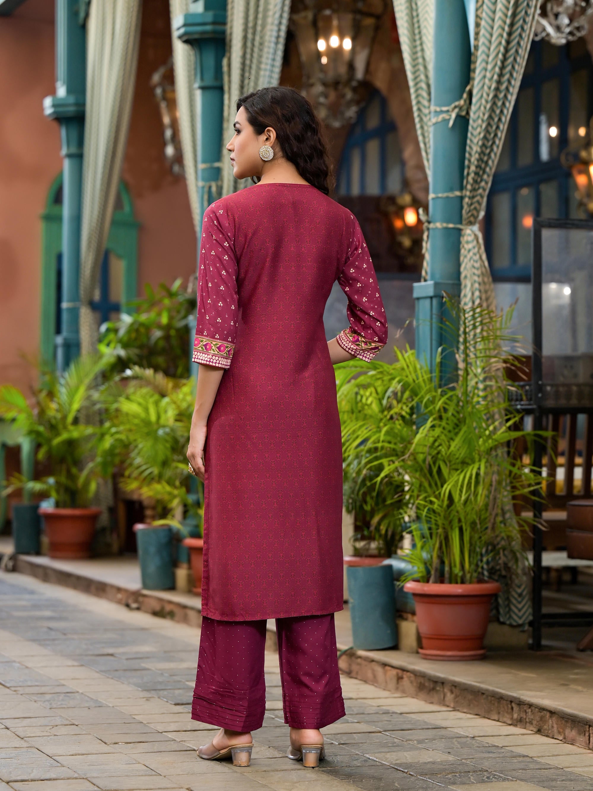 Juniper Plum Ethnic Motif Printed Liva Rayon Kurta Set With Coins