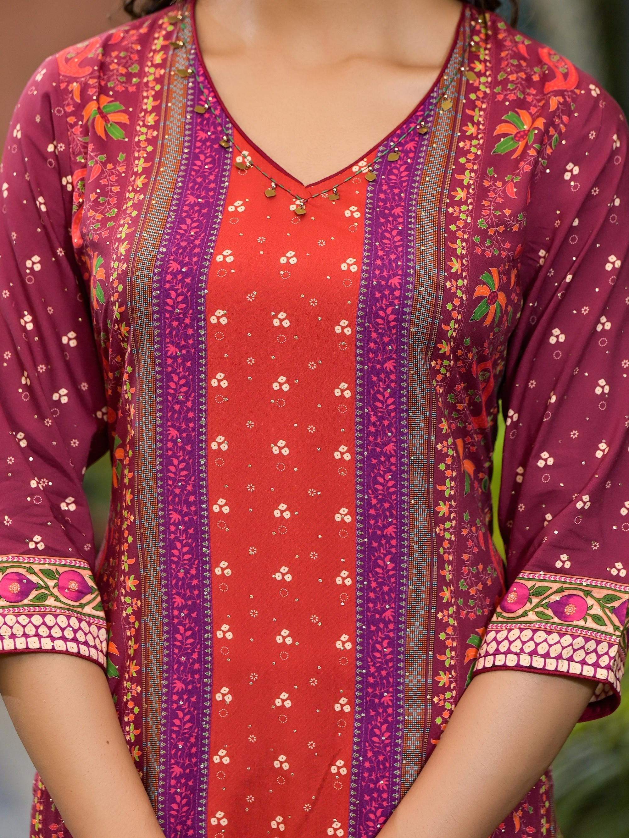 Juniper Plum Ethnic Motif Printed Liva Rayon Kurta Set With Coins