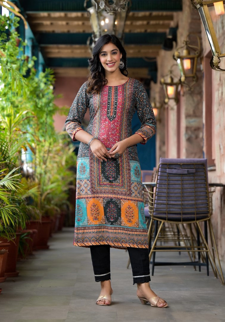Juniper Multi-Panel Ethnic Printed Straight Kurta