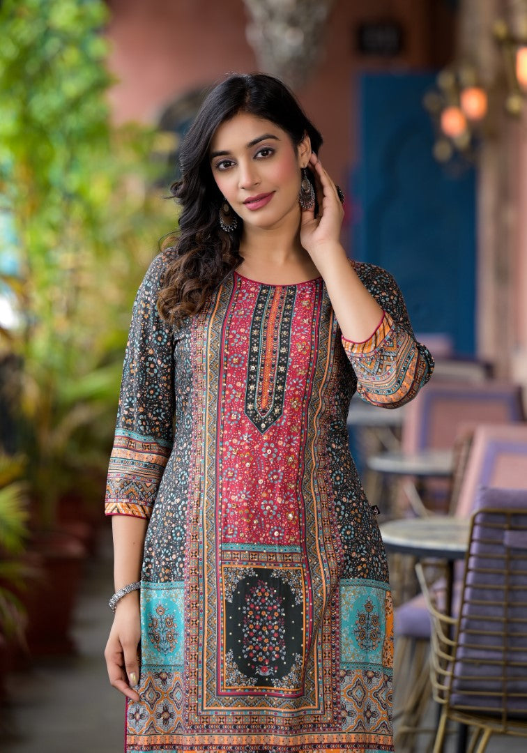 Juniper Multi-Panel Ethnic Printed Straight Kurta