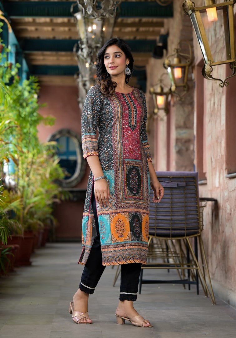 Juniper Multi-Panel Ethnic Printed Straight Kurta