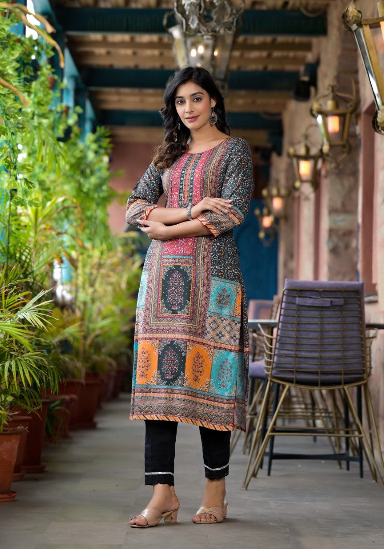 Juniper Multi-Panel Ethnic Printed Straight Kurta
