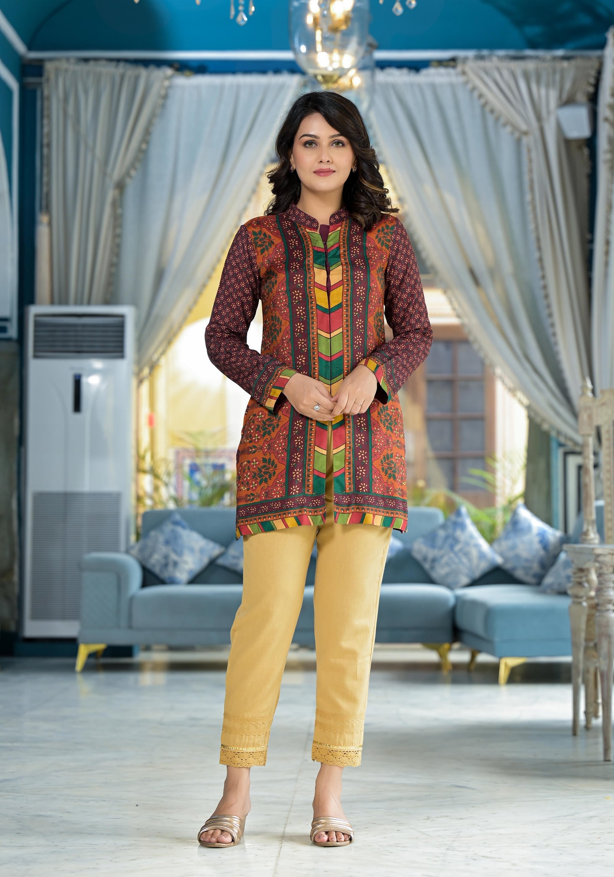Juniper Multi Ethnic Motif Printed Viscose Tunic For Women