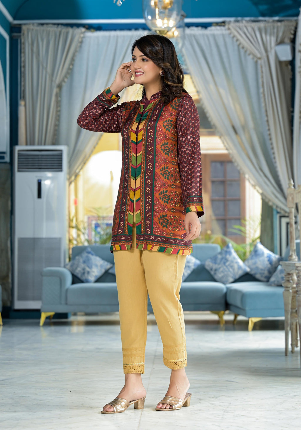 Juniper Multi Ethnic Motif Printed Viscose Tunic For Women