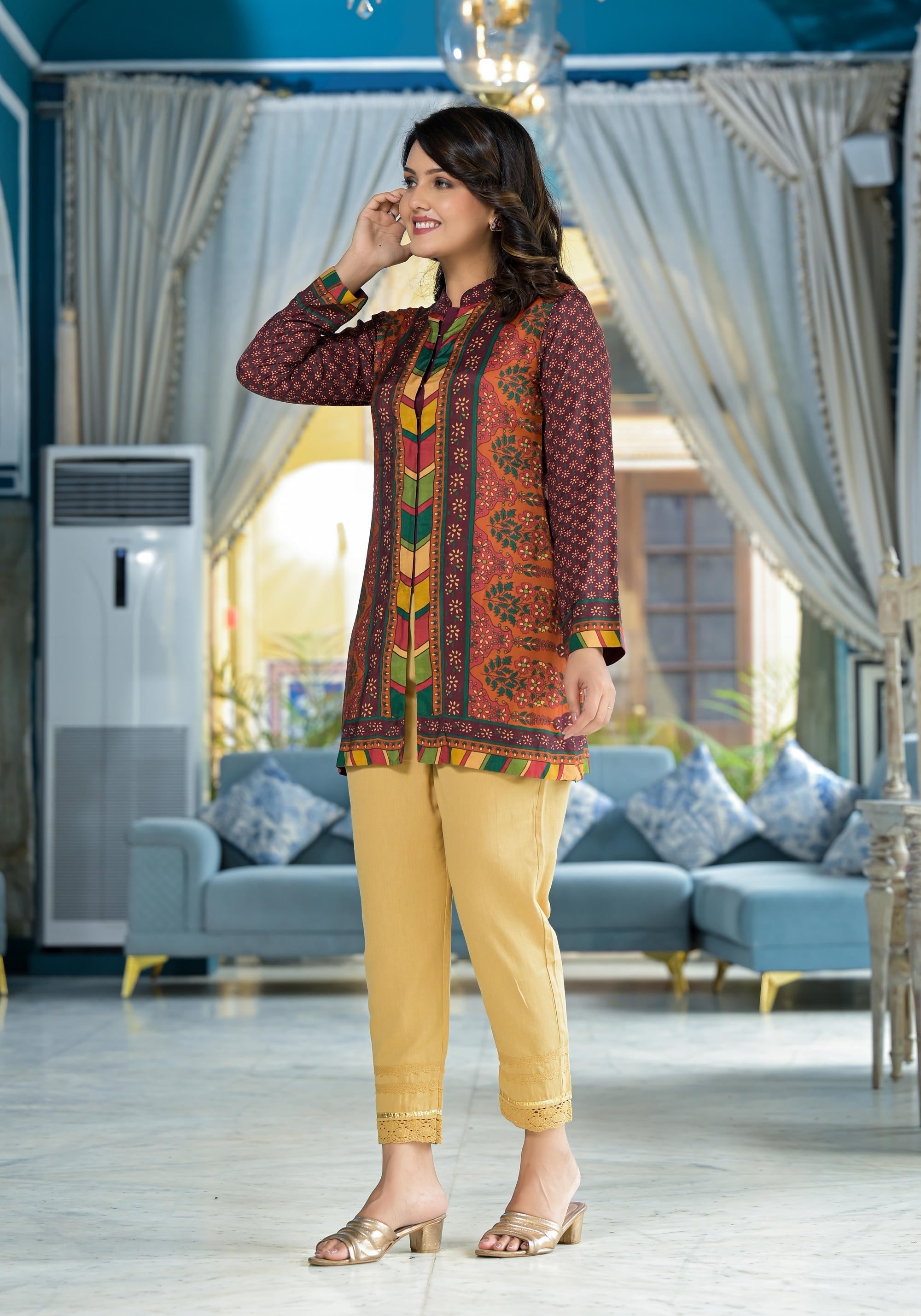 Juniper Multi Ethnic Motif Printed Viscose Tunic For Women