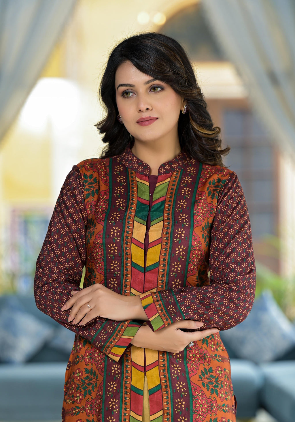 Juniper Multi Ethnic Motif Printed Viscose Tunic For Women