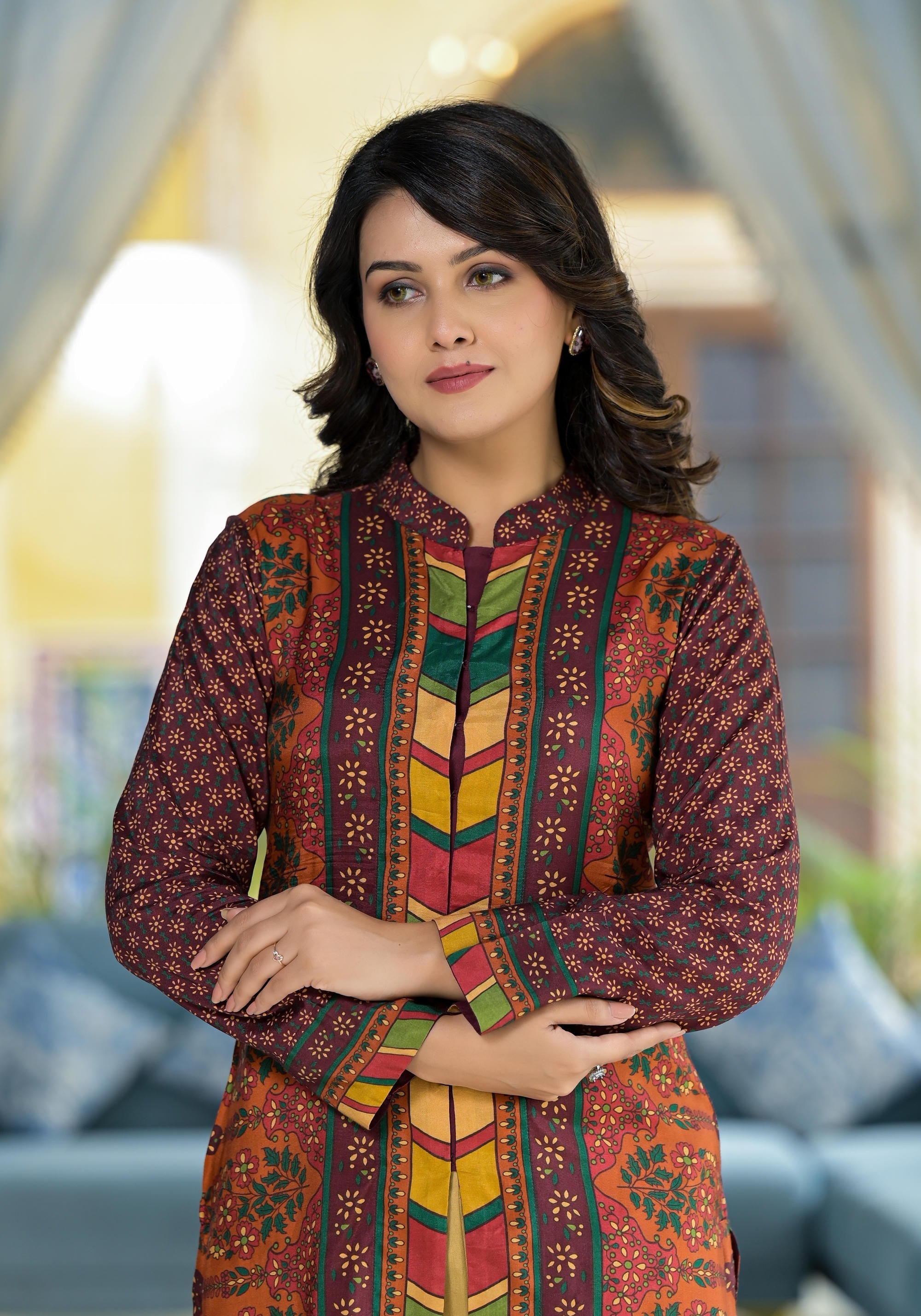 Juniper Multi Ethnic Motif Printed Viscose Tunic For Women