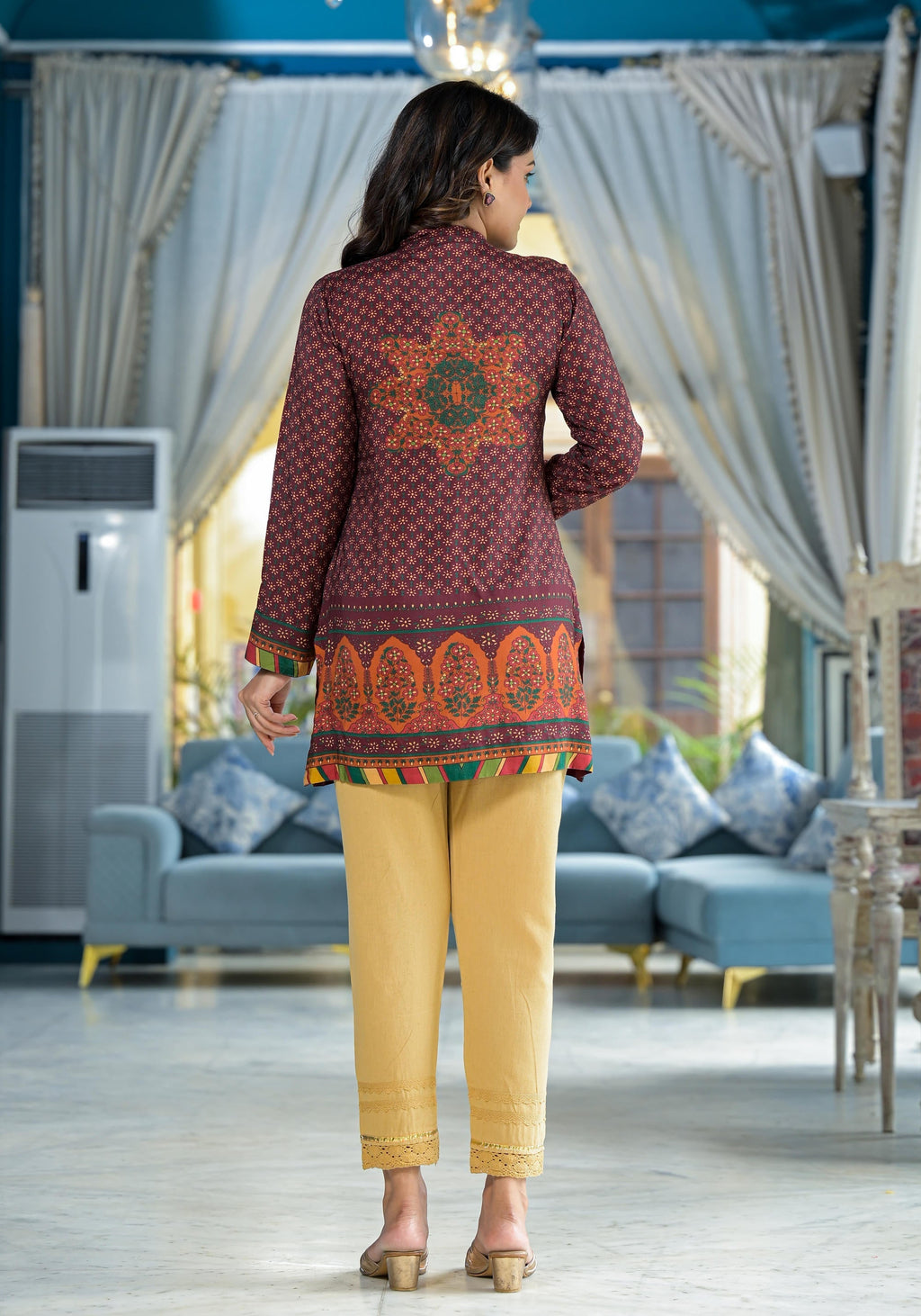 Juniper Multi Ethnic Motif Printed Viscose Tunic For Women
