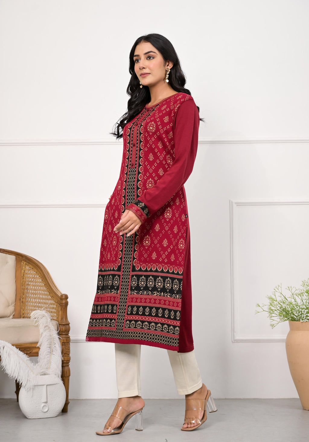 Juniper Maroon Ethnic Motif Printed Cotton Kurta