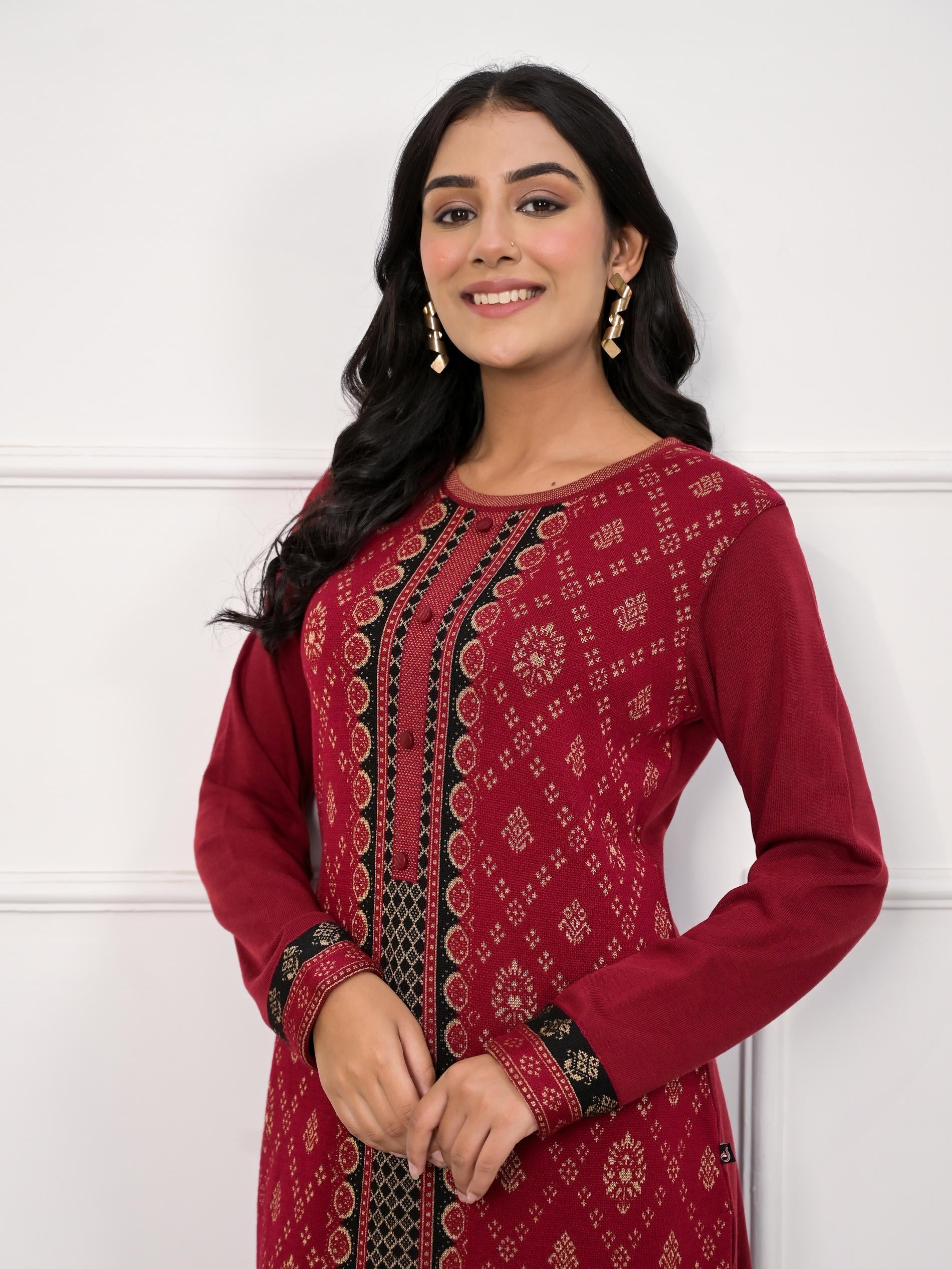 Juniper Maroon Ethnic Motif Printed Cotton Kurta
