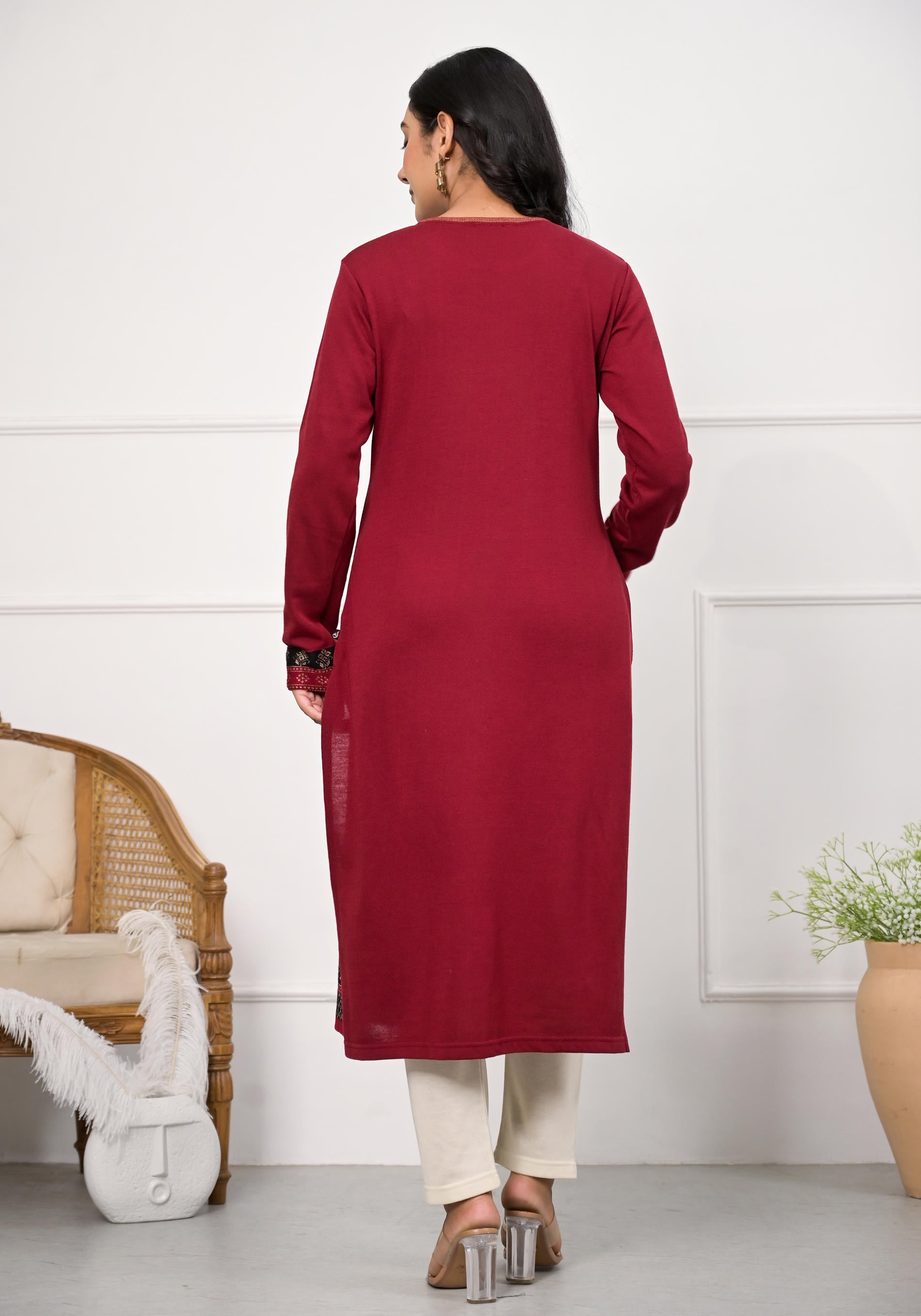 Juniper Maroon Ethnic Motif Printed Cotton Kurta