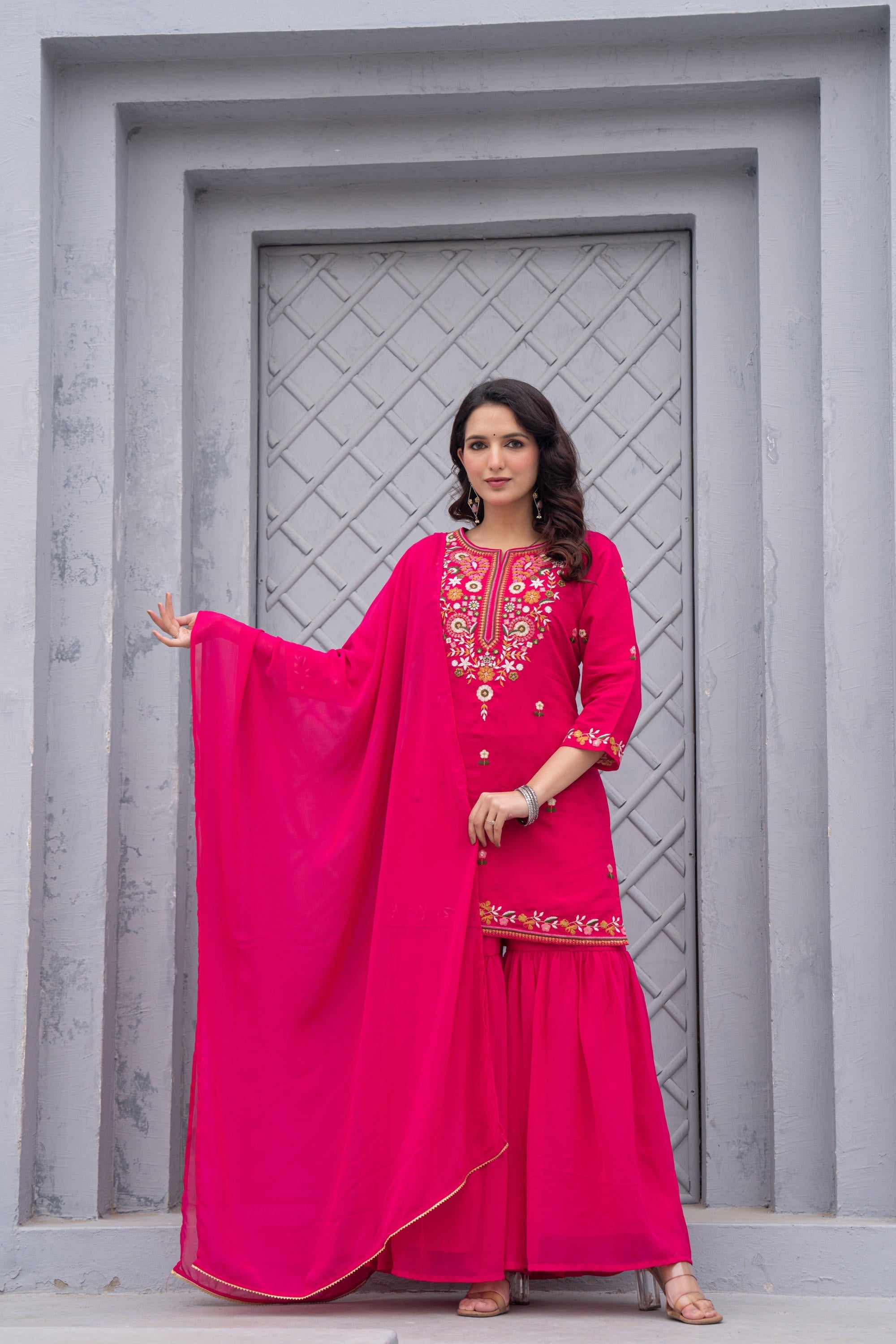 Juniper Gulnaar Gulab Embroidered Sharara Set