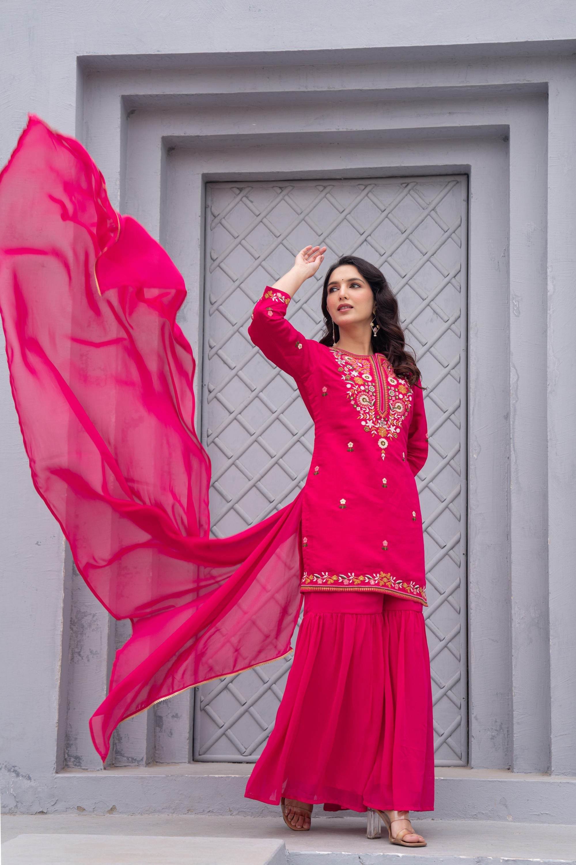 Juniper Gulnaar Gulab Embroidered Sharara Set