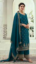 Anaita Teal Blue Silk Georgette Stitched Suit with Embroidery Sequins
