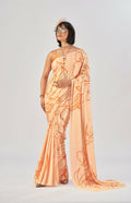 Vastranavya Orange Satin Silk Elegant Printed Saree with Unstitched Blouse