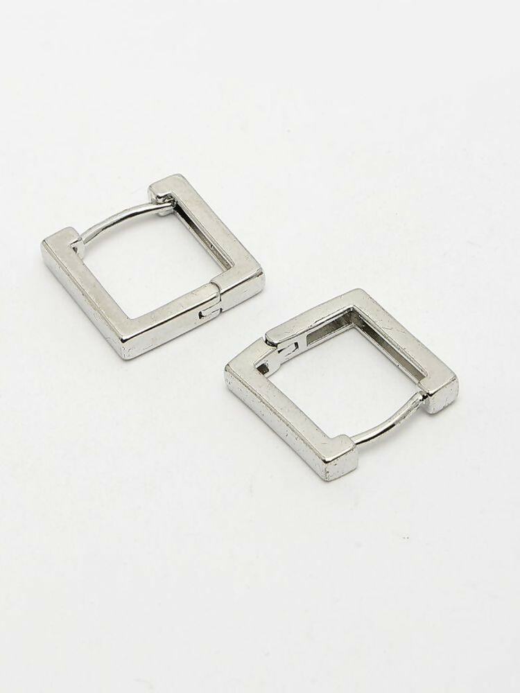 NVR Men's Silver Plated Geomatric Shaped Hoop Earrings
