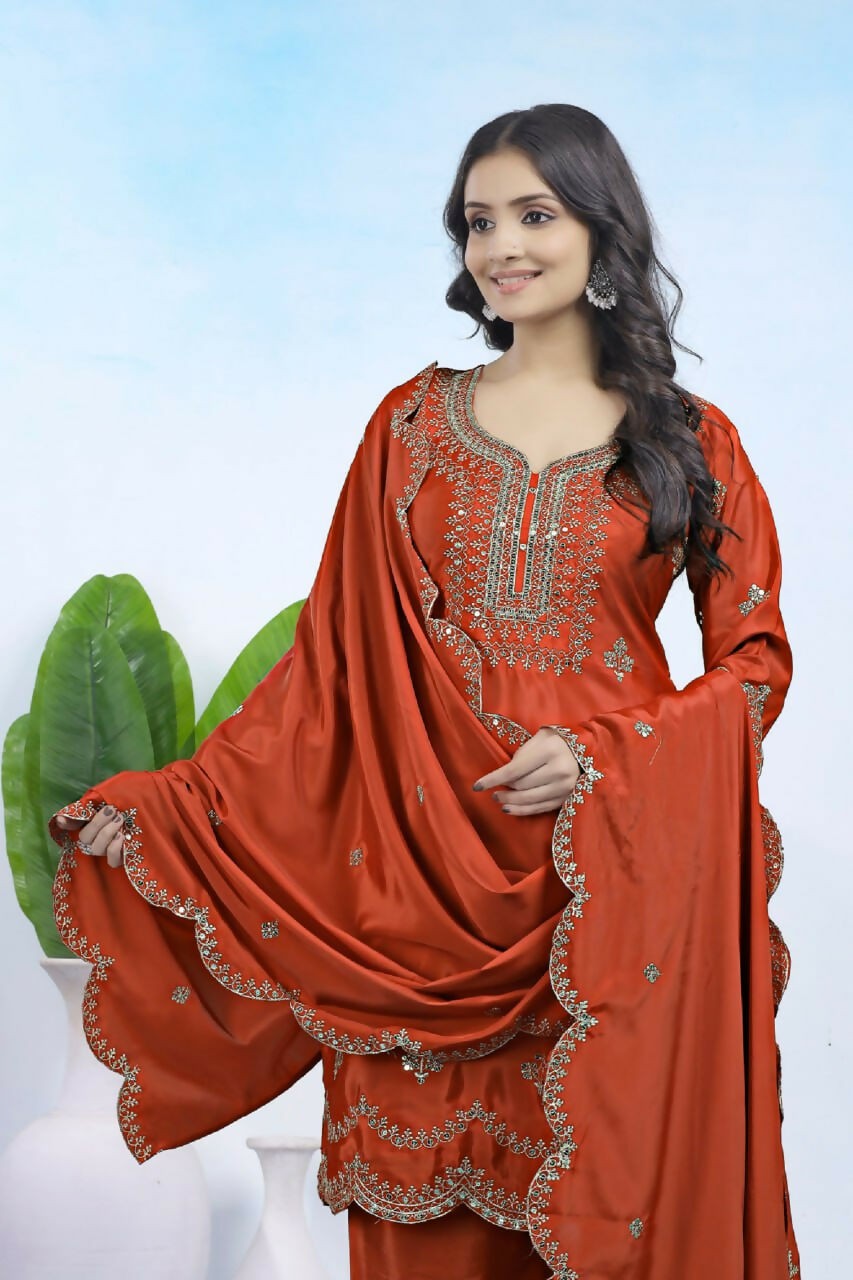 Joban Fashion Maroon Crepe Embroidered Sharara Set