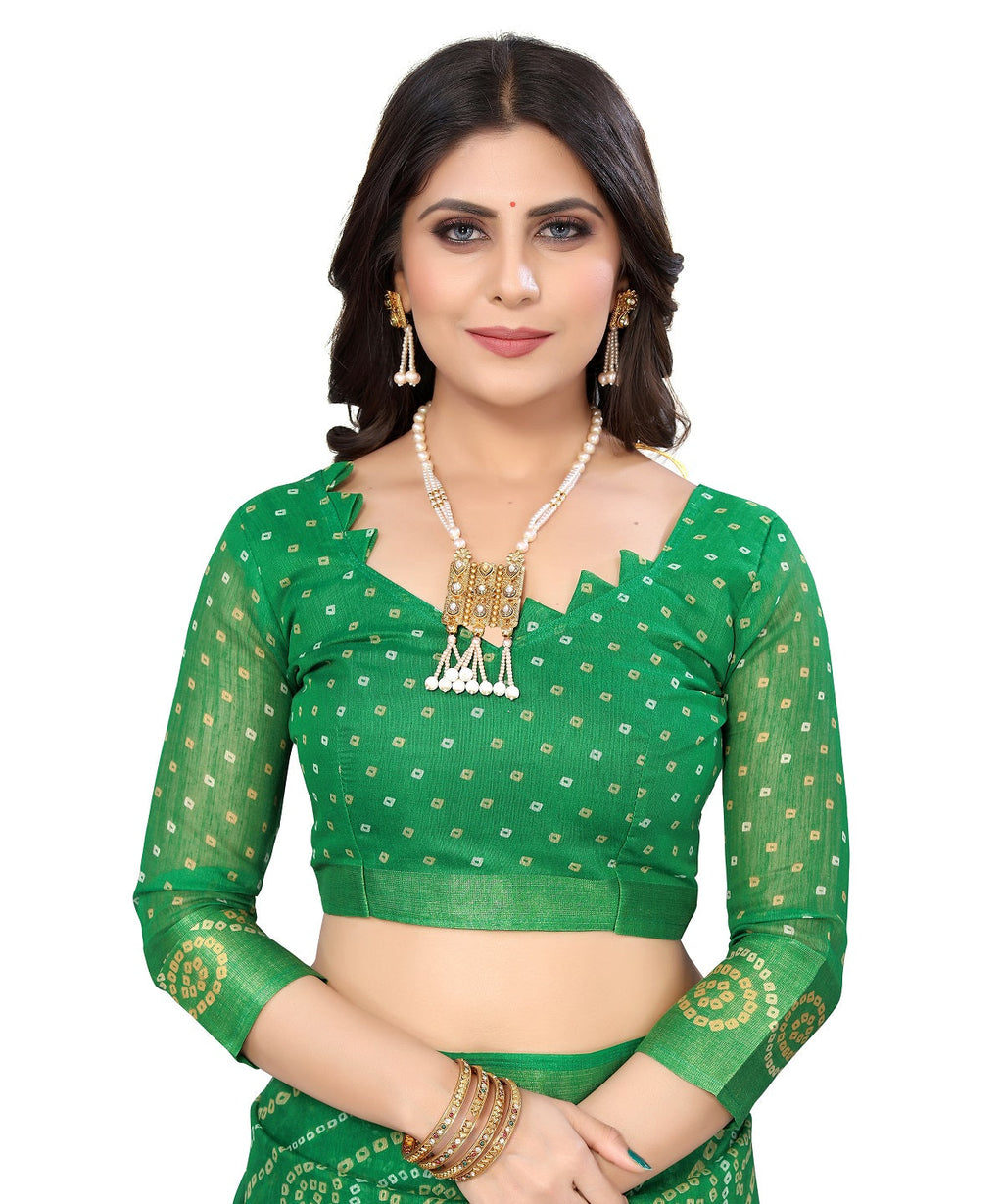 Vamika Linen Jari Border Green Bollywood Style Saree
