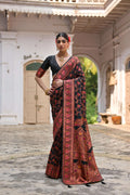 Jyoti Fashion Women's Black Soft Pashmina Silk Meena Zari Woven Saree with Blouse