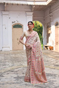 Jyoti Fashion Women's Cream Soft Pashmina Silk Meena Zari Woven Saree with Blouse