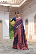Jyoti Fashion Women's Navy Blue Soft Pashmina Silk Meena Zari Woven Saree with Blouse