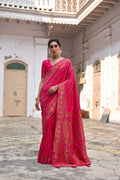 Jyoti Fashion Women's Pink Soft Pashmina Silk Meena Zari Woven Saree with Blouse