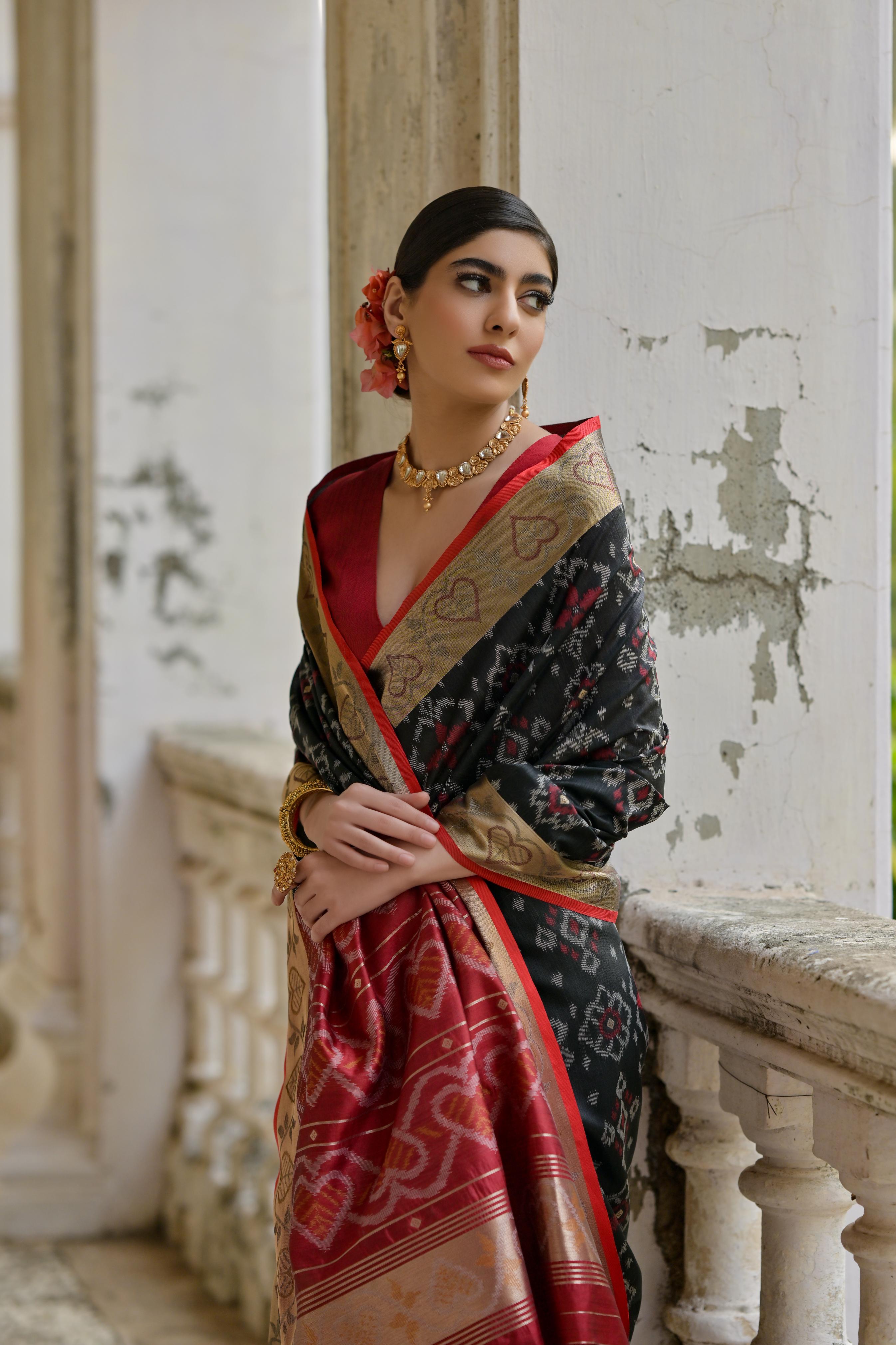 Jyoti Fashion Women's Black Soft Raw Silk Zari Woven Saree with Blouse