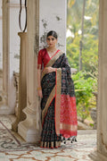 Jyoti Fashion Women's Black Soft Raw Silk Zari Woven Saree with Blouse