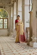 Jyoti Fashion Women's Cream Soft Raw Silk Zari Woven Saree with Blouse