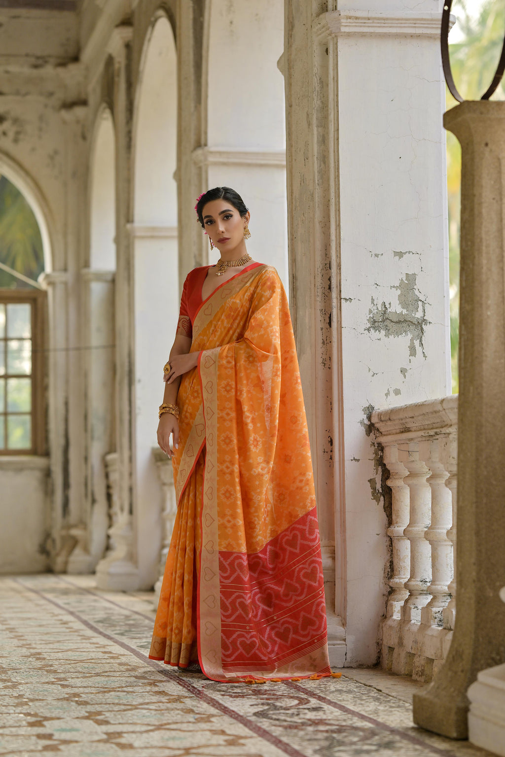 Jyoti Fashion Women's Orange Soft Raw Silk Zari Woven Saree with Blouse