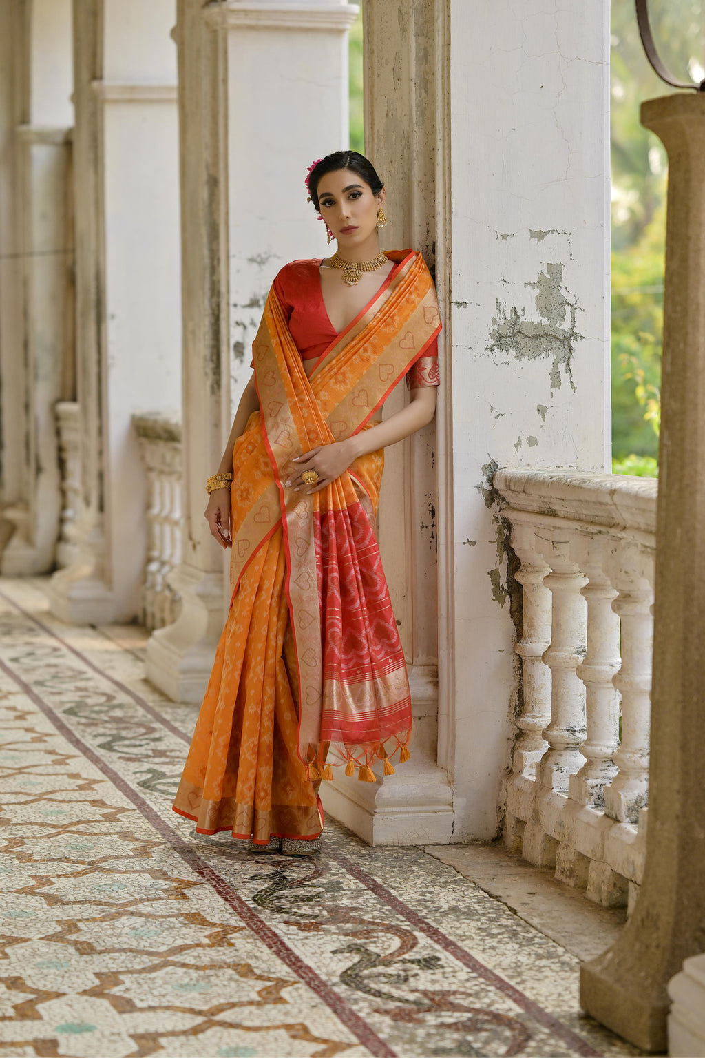 Jyoti Fashion Women's Orange Soft Raw Silk Zari Woven Saree with Blouse