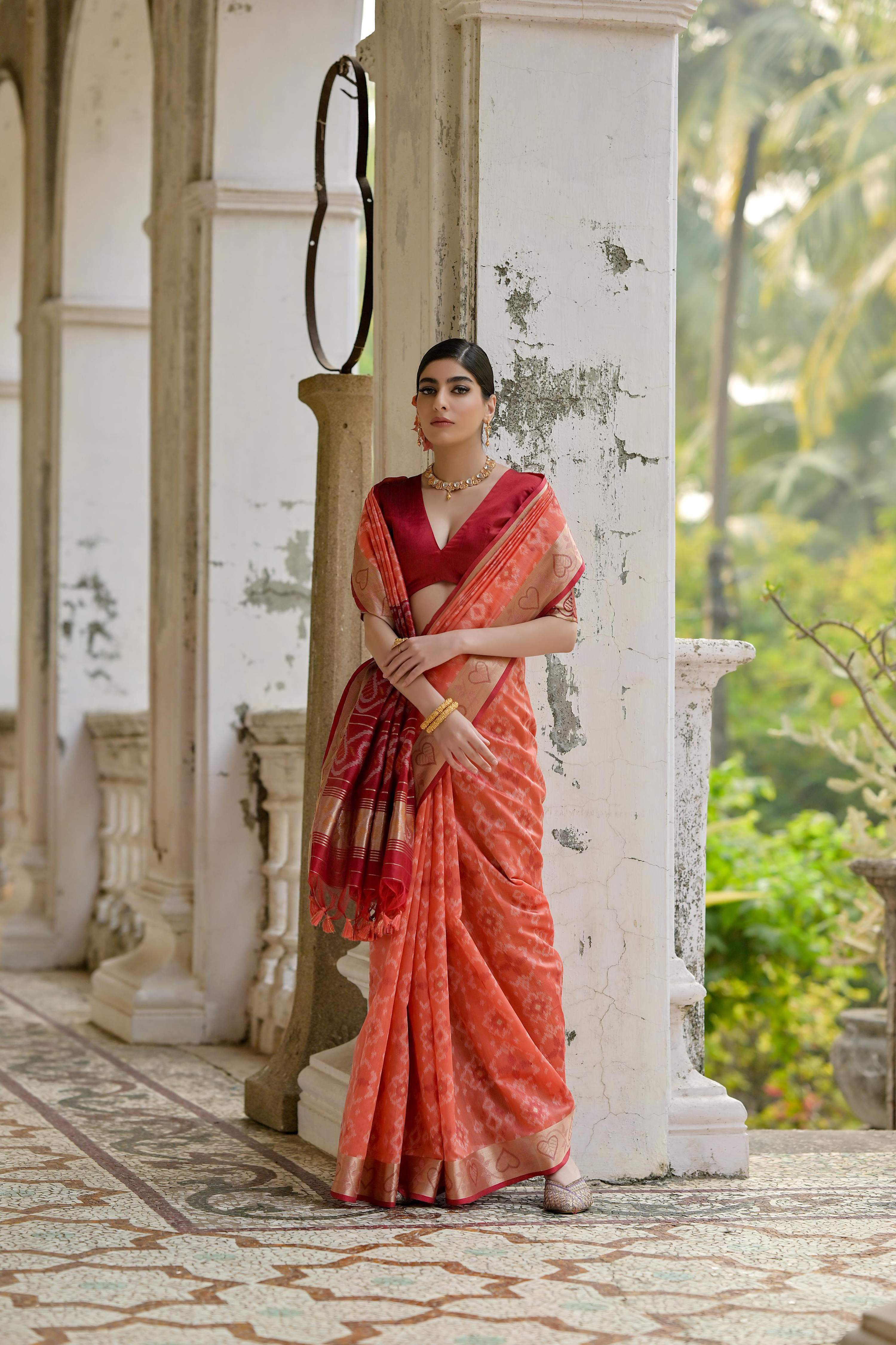 Jyoti Fashion Women's Coral Soft Raw Silk Zari Woven Saree with Blouse