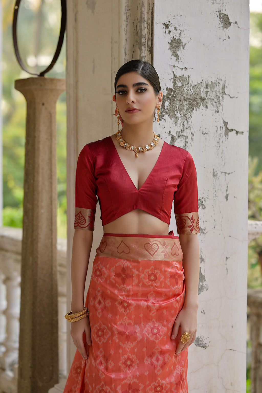Jyoti Fashion Women's Coral Soft Raw Silk Zari Woven Saree with Blouse