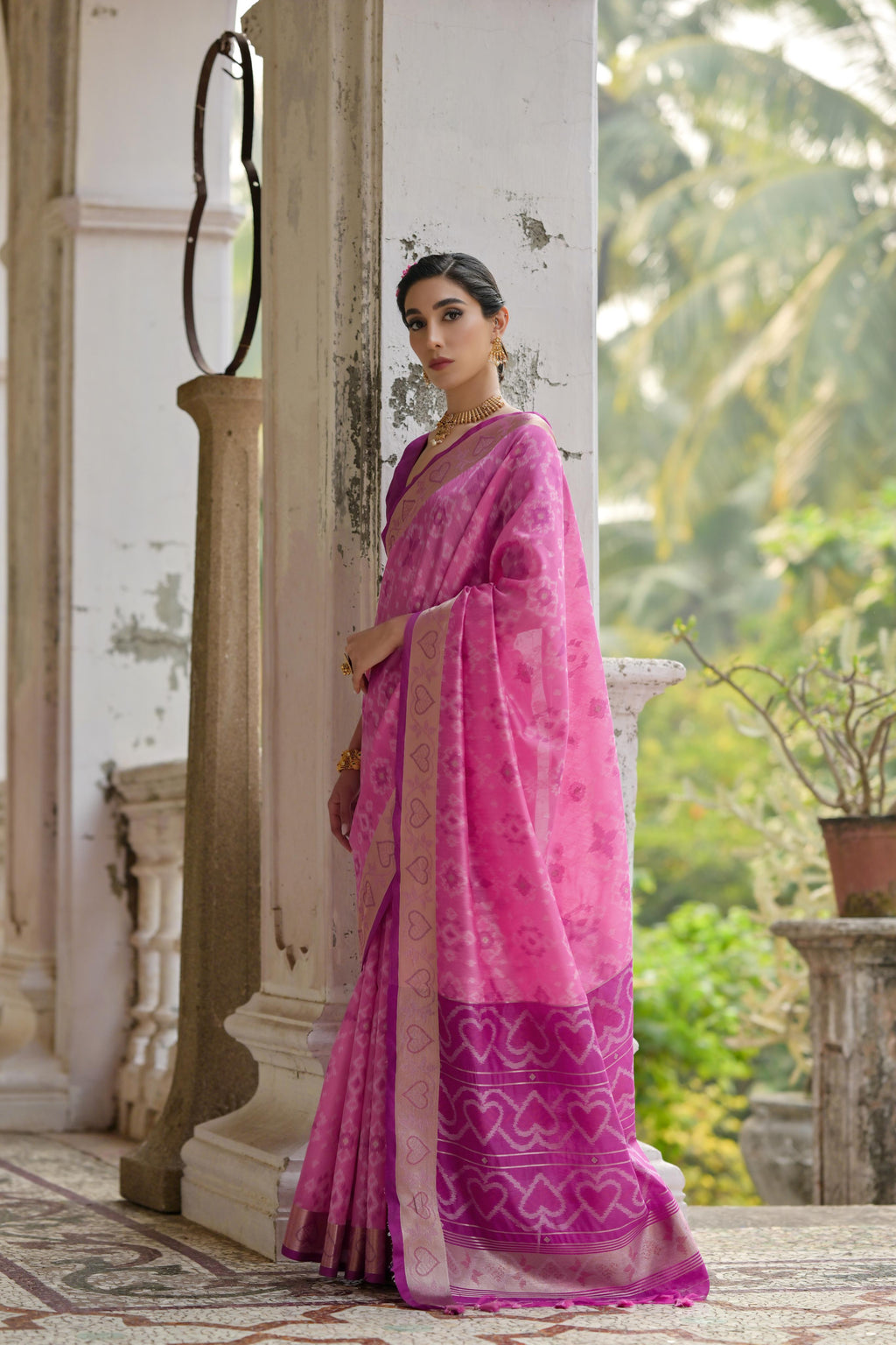 Jyoti Fashion Women's Pink Soft Raw Silk Zari Woven Saree with Blouse