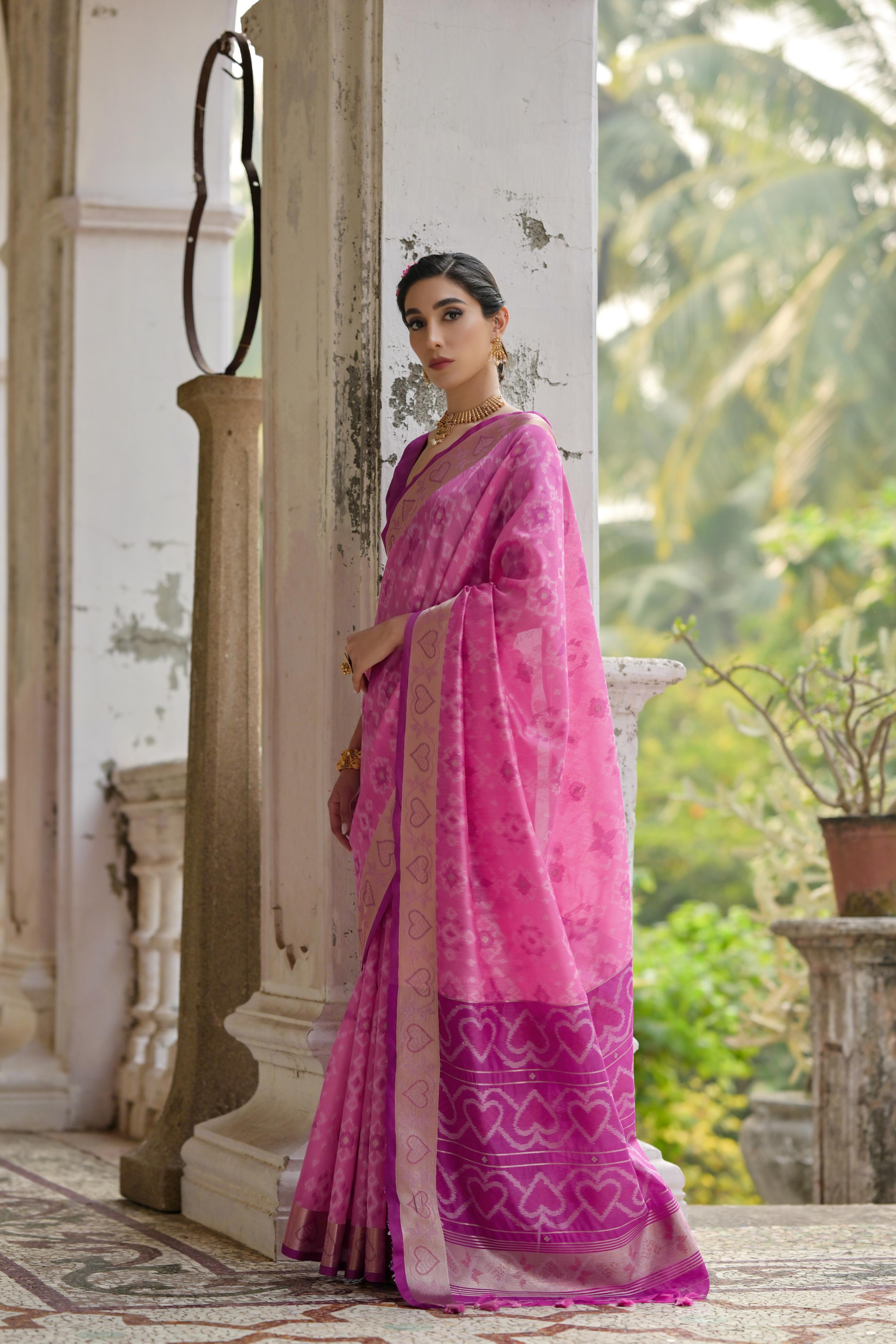 Jyoti Fashion Women's Pink Soft Raw Silk Zari Woven Saree with Blouse