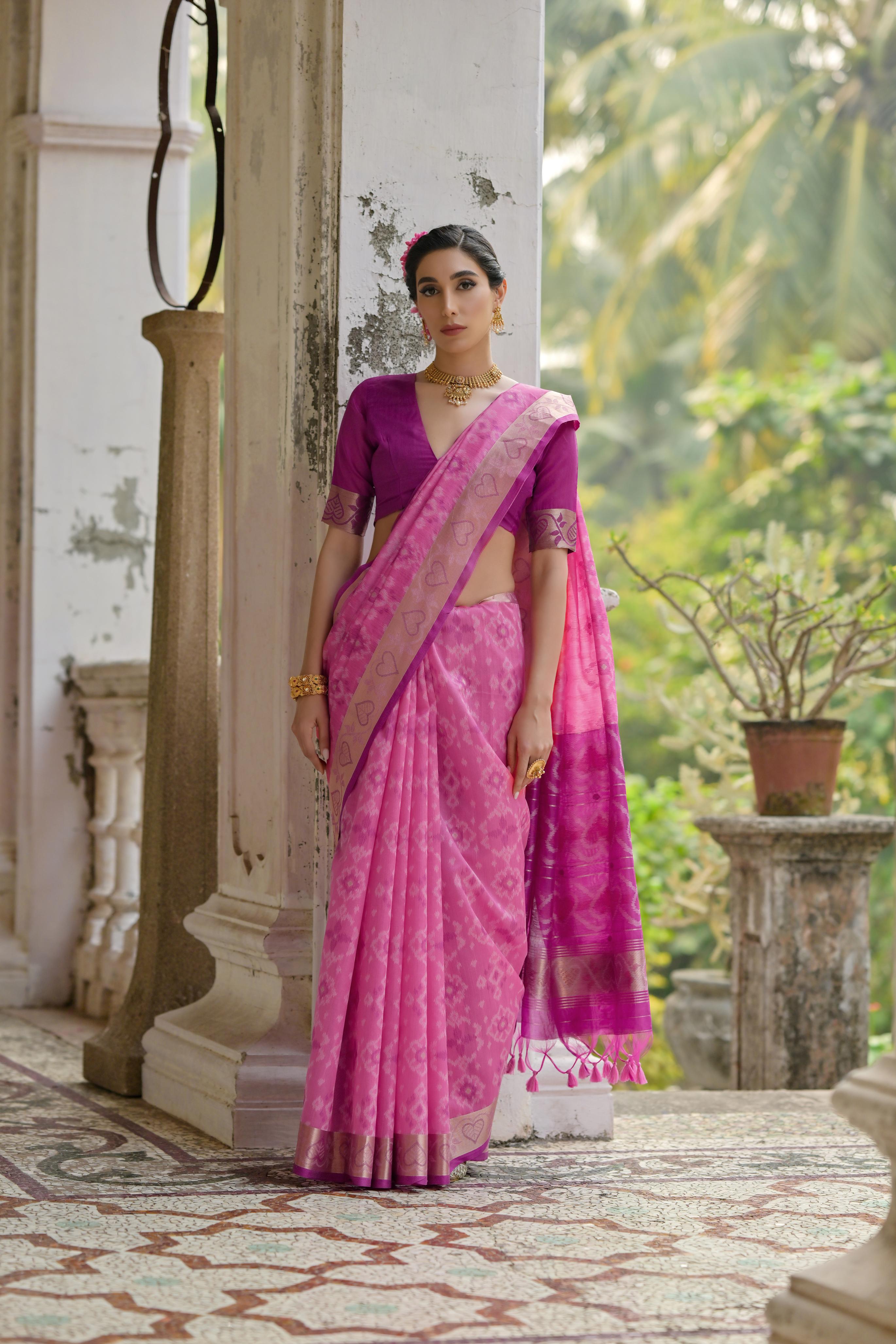 Jyoti Fashion Women's Pink Soft Raw Silk Zari Woven Saree with Blouse