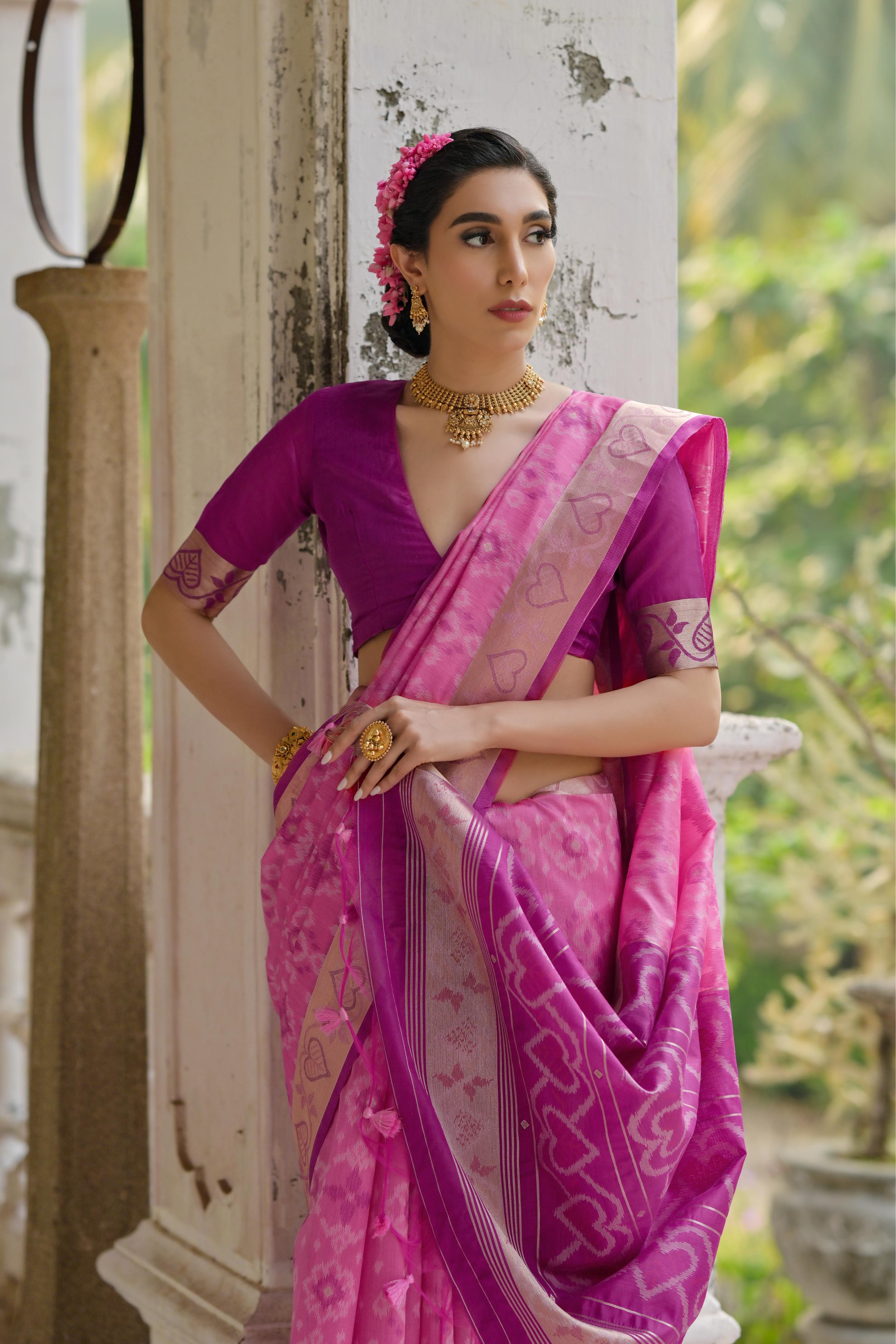 Jyoti Fashion Women's Pink Soft Raw Silk Zari Woven Saree with Blouse