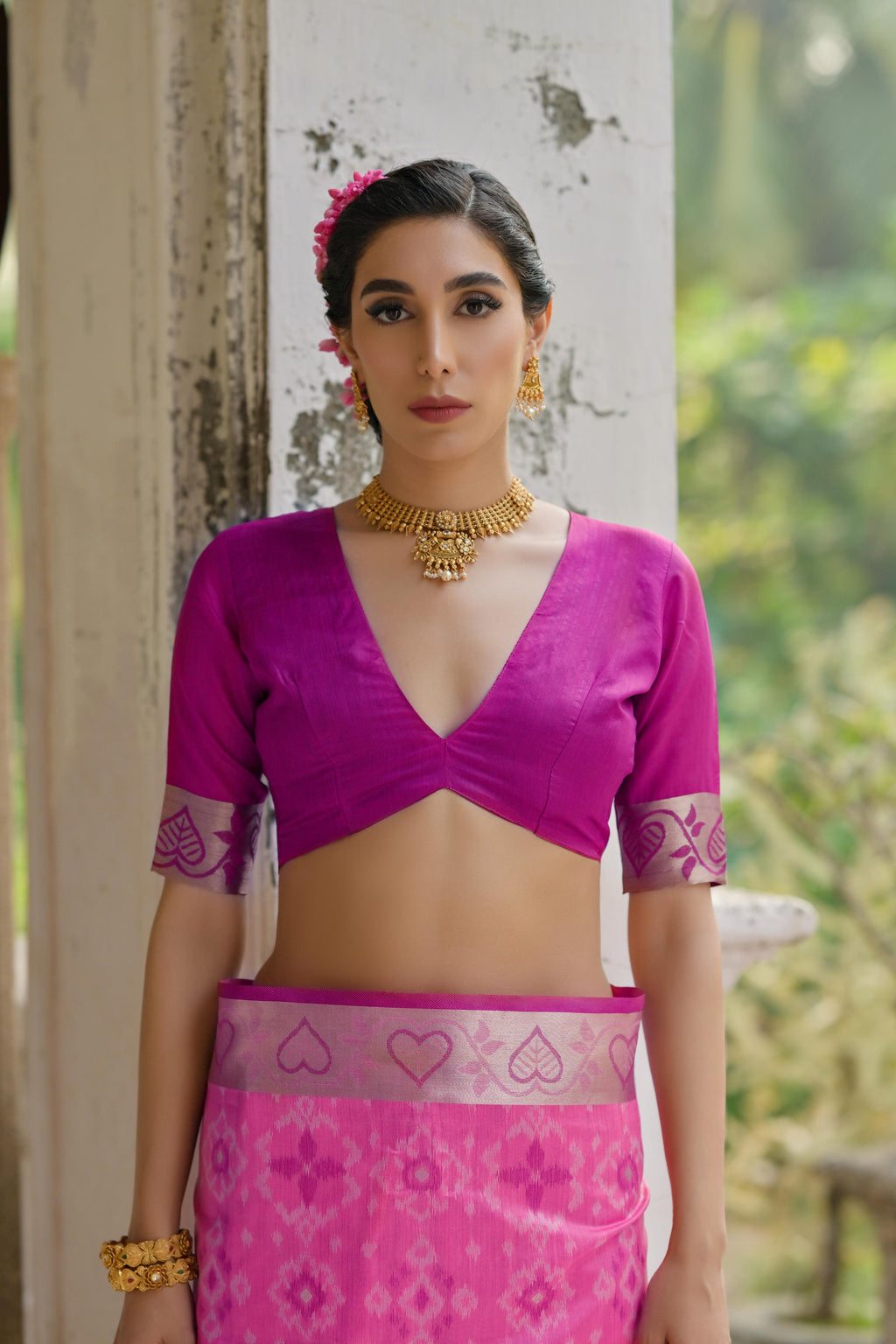 Jyoti Fashion Women's Pink Soft Raw Silk Zari Woven Saree with Blouse