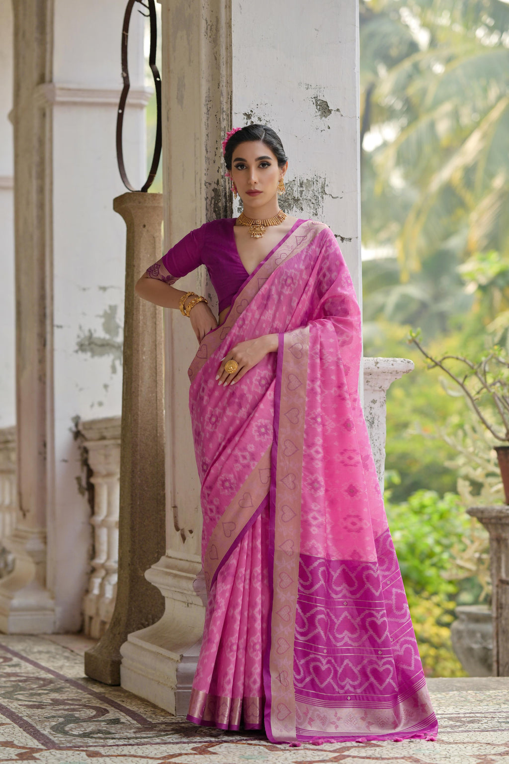 Jyoti Fashion Women's Pink Soft Raw Silk Zari Woven Saree with Blouse
