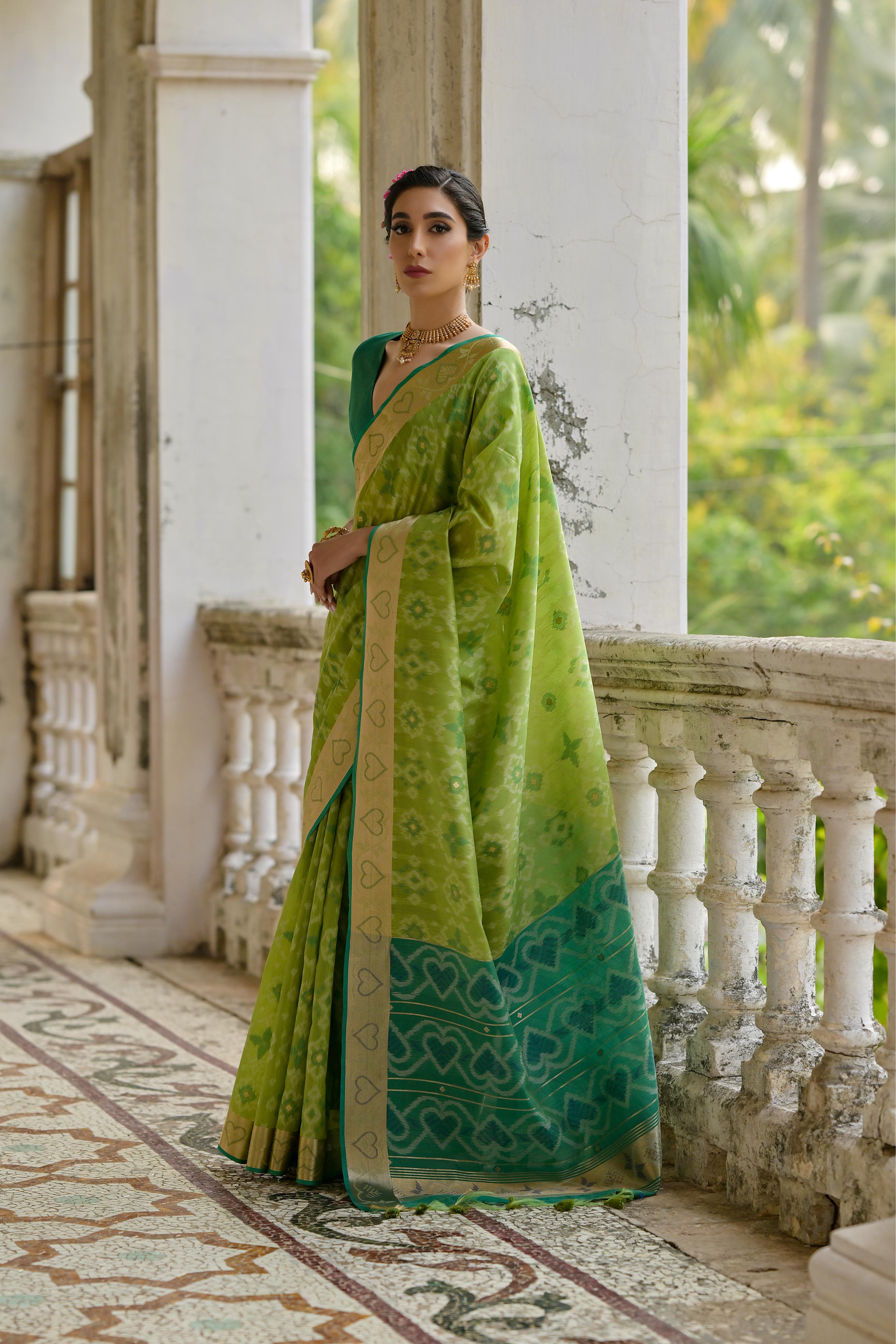 Jyoti Fashion Women's Green Soft Raw Silk Zari Woven Saree with Blouse