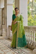 Jyoti Fashion Women's Green Soft Raw Silk Zari Woven Saree with Blouse
