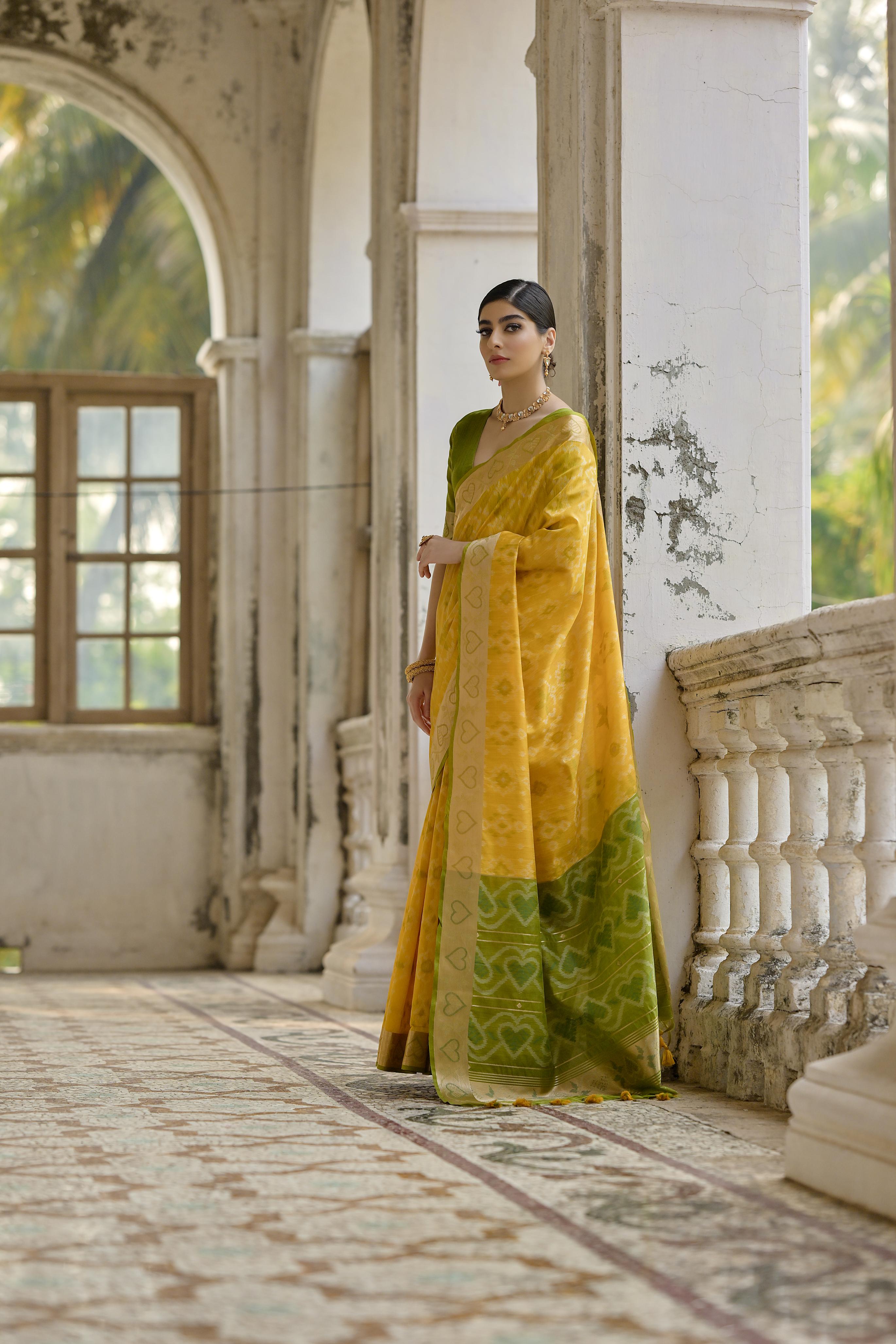 Jyoti Fashion Women's Yellow Soft Raw Silk Zari Woven Saree with Blouse