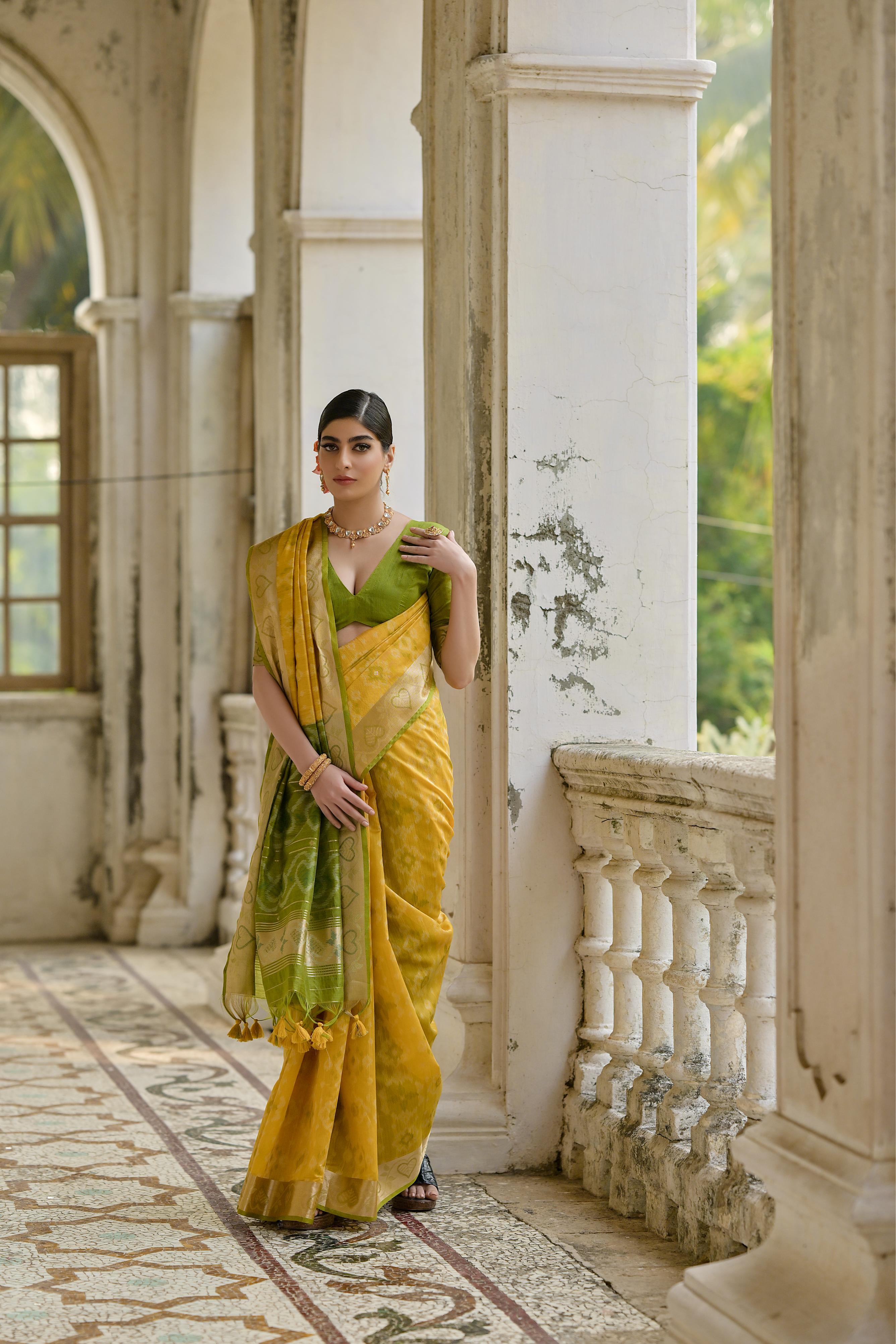 Jyoti Fashion Women's Yellow Soft Raw Silk Zari Woven Saree with Blouse